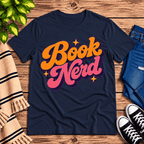 Book Nerd Premium T-Shirt in navy, flat lay