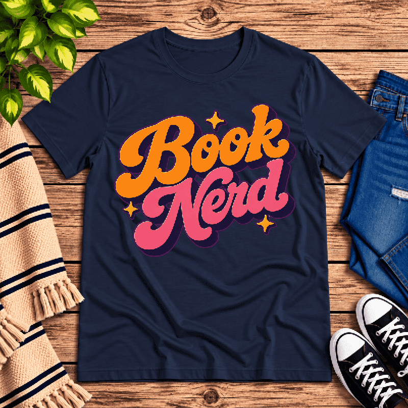 Book Nerd Premium T-Shirt in navy, flat lay
