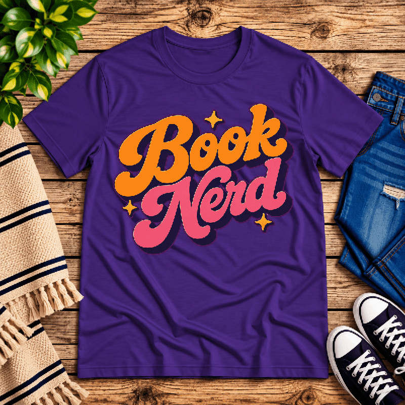 Book Nerd Premium T-Shirt in team purple, flat lay