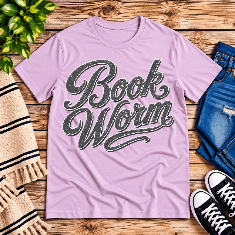 Book Worm Premium T-Shirt in lilac, flat lay