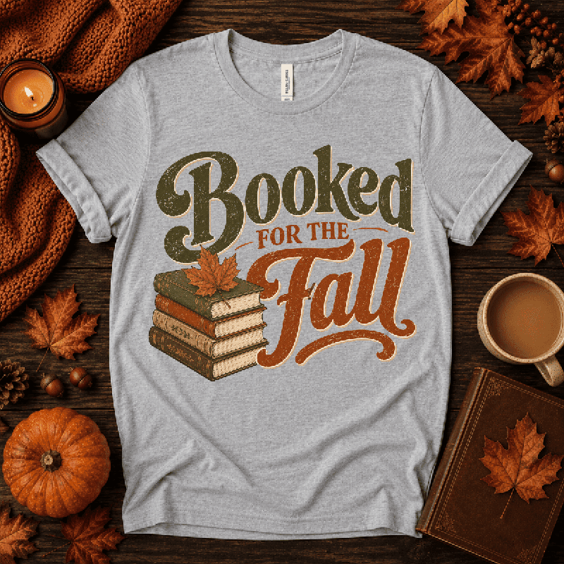 Booked For Fall Premium T-Shirt in athletic heather gray, flat lay