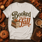 Booked For Fall Premium T-Shirt in vintage white, flat lay with autumn book-stack and maple leaf graphic