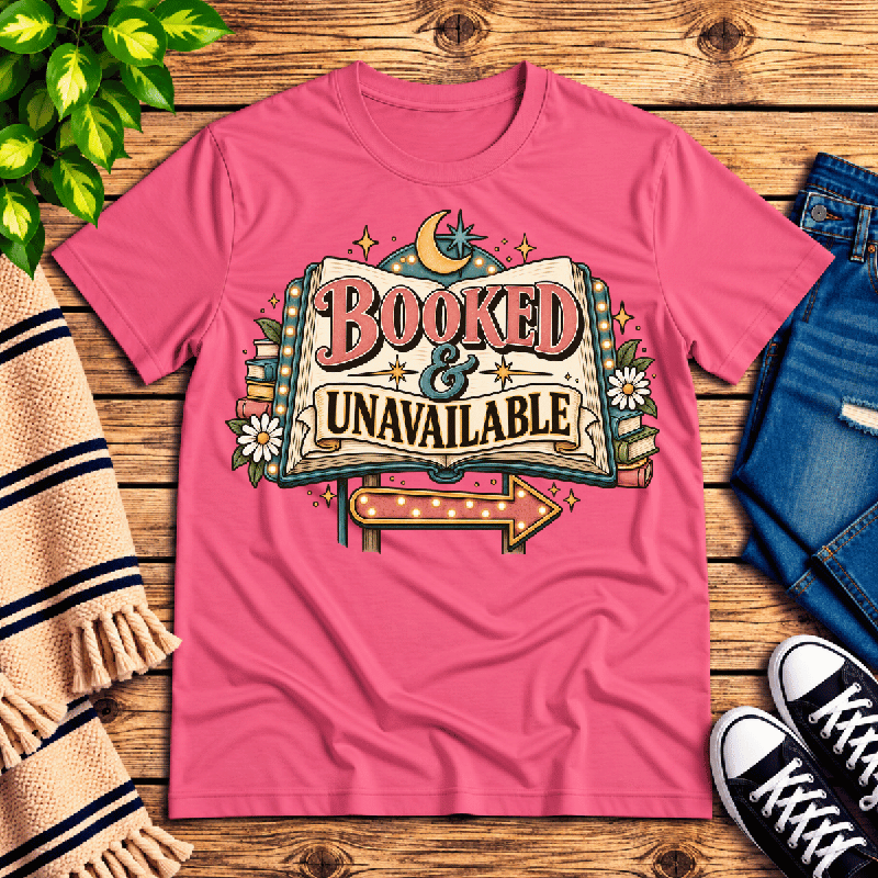 Booked & Unavailable Premium T-Shirt in charity pink, flat lay