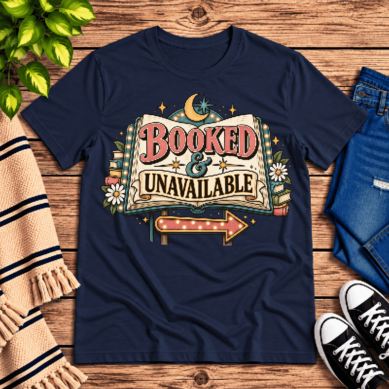 Booked & Unavailable Premium T-Shirt in navy, flat lay