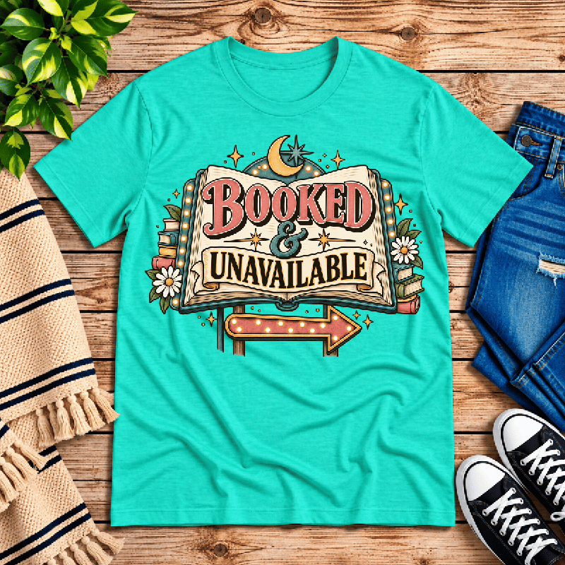 Booked & Unavailable Premium T-Shirt in heather sea green, flat lay