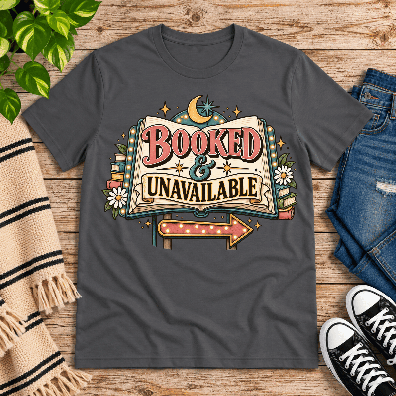 Booked & Unavailable Premium T-Shirt in asphalt gray, flat lay