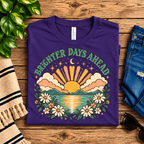 Brighter Days Ahead Premium T-Shirt in team purple, folded close-up with neck tag showing