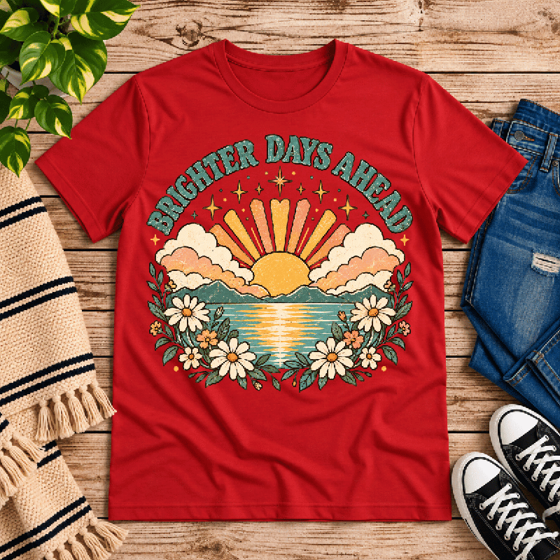 Brighter Days Ahead Premium T-Shirt in red, flat lay