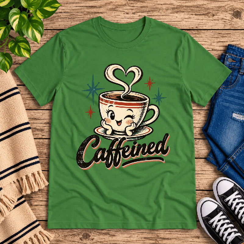 Caffeined Premium T-Shirt in leaf green, flat lay