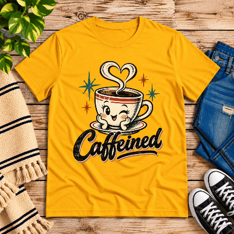 Caffeined Premium T-Shirt in gold, flat lay