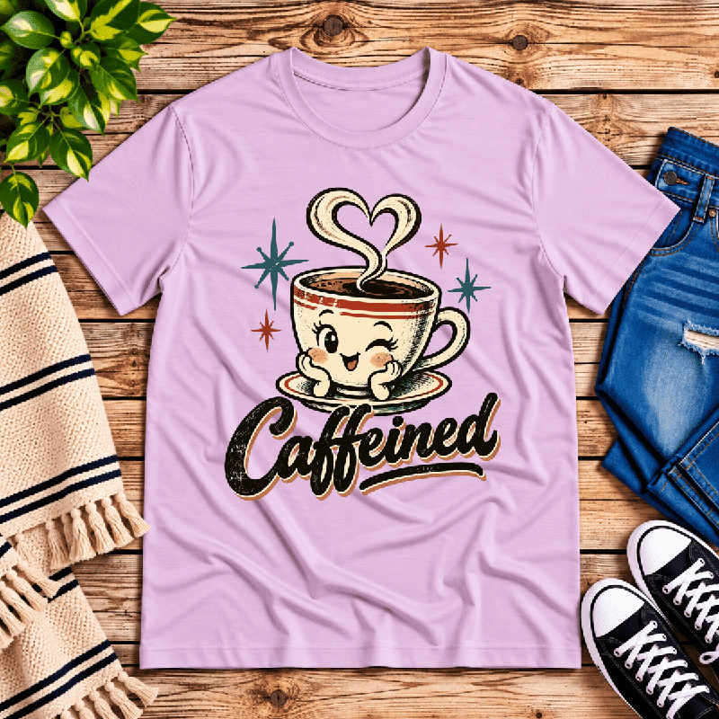 Caffeined Premium T-Shirt in lilac, flat lay