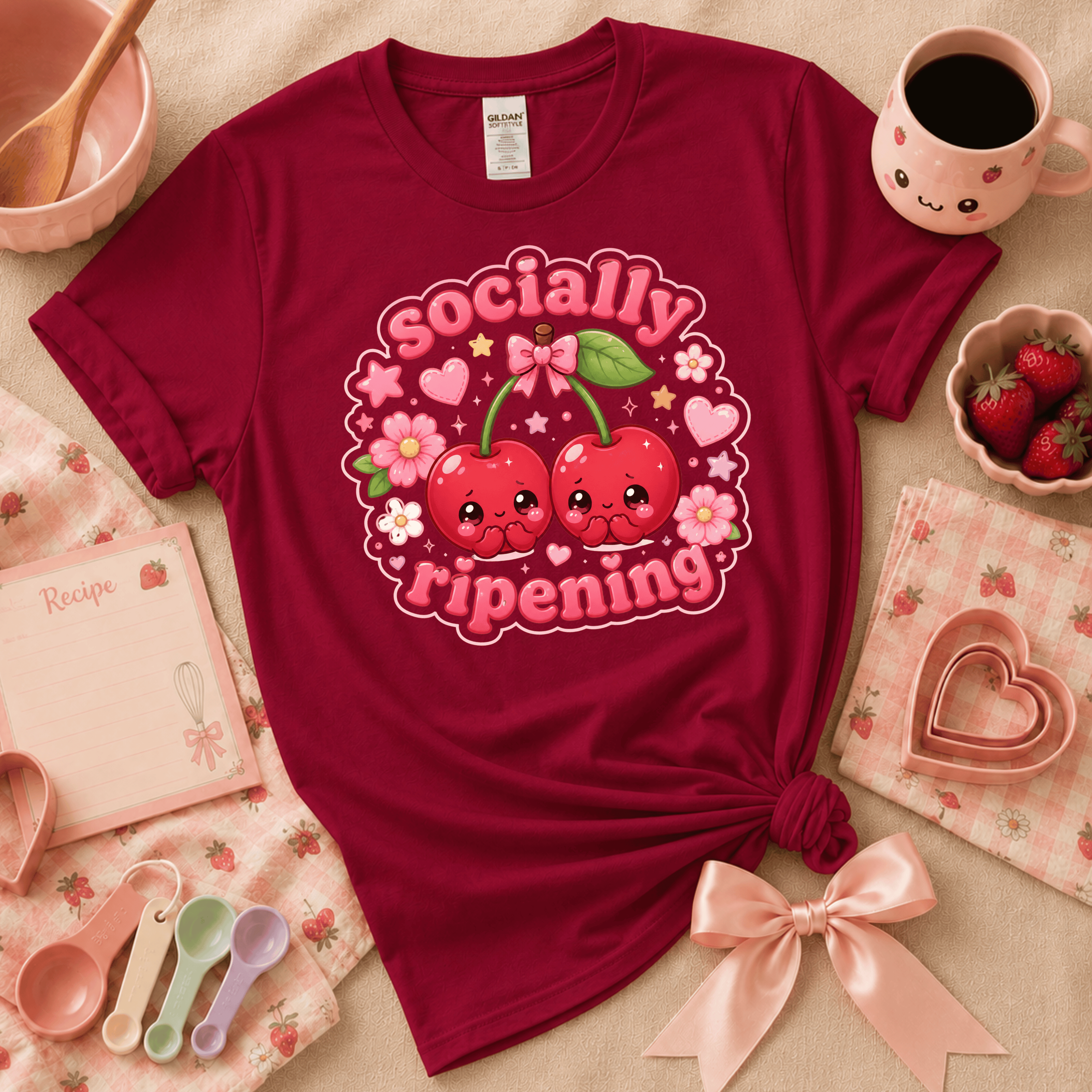 Cherry Ripening | Cute Food Graphic T-Shirt