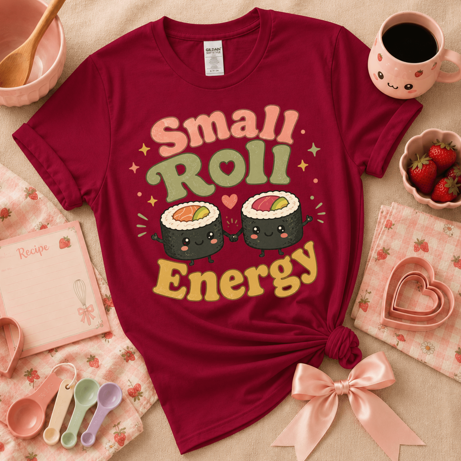 Small Roll Energy | Cute Food Graphic T-Shirt