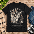 Cat Observing Premium T-Shirt in vintage black, flat lay