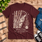 Cat Observing Premium T-Shirt in maroon, flat lay