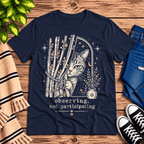 Cat Observing Premium T-Shirt in navy, flat lay
