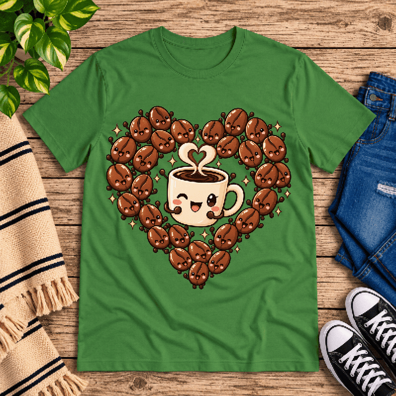 Coffee Beans Premium T-Shirt in leaf green, flat lay