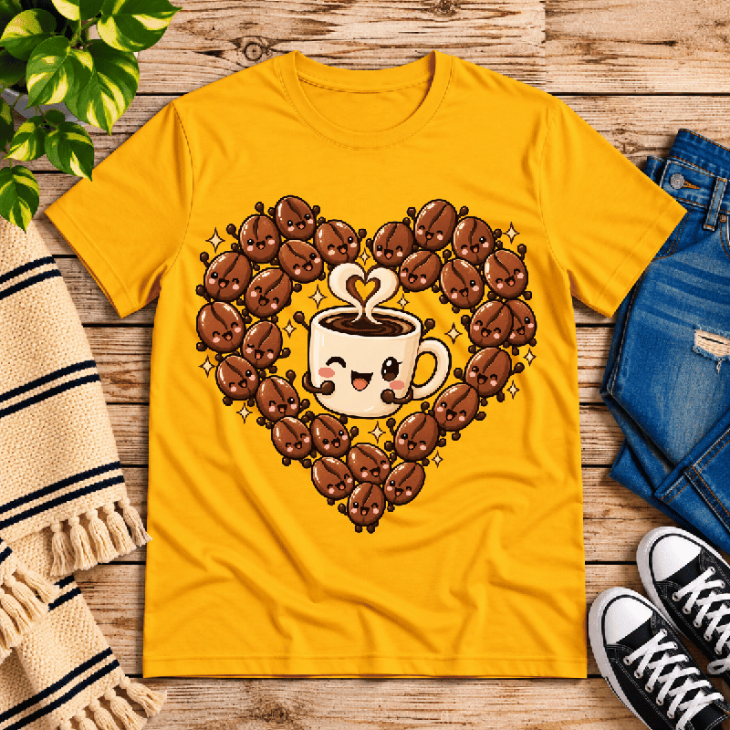 Coffee Beans Premium T-Shirt in gold, flat lay