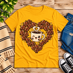 Coffee Beans Premium T-Shirt in gold, flat lay