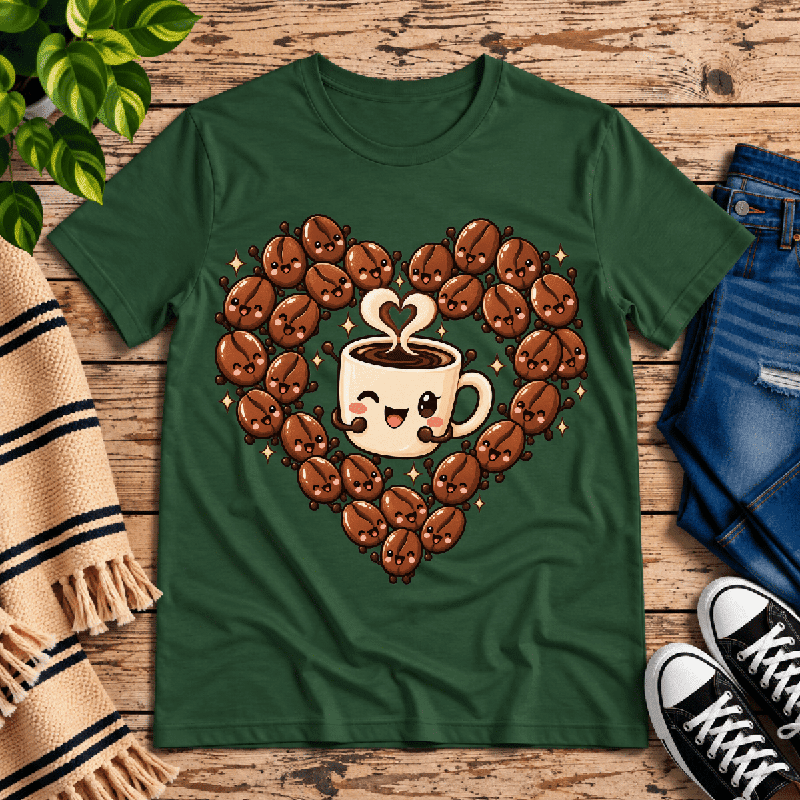 Coffee Beans Premium T-Shirt in evergreen, flat lay