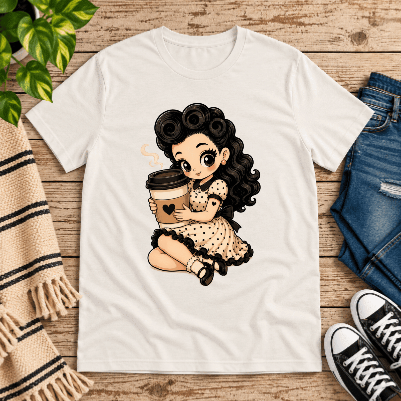 Coffee Clara Premium T-Shirt in vintage white, flat lay
