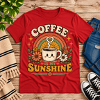 Coffee Is My Sunshine Premium T-Shirt in red, flat lay