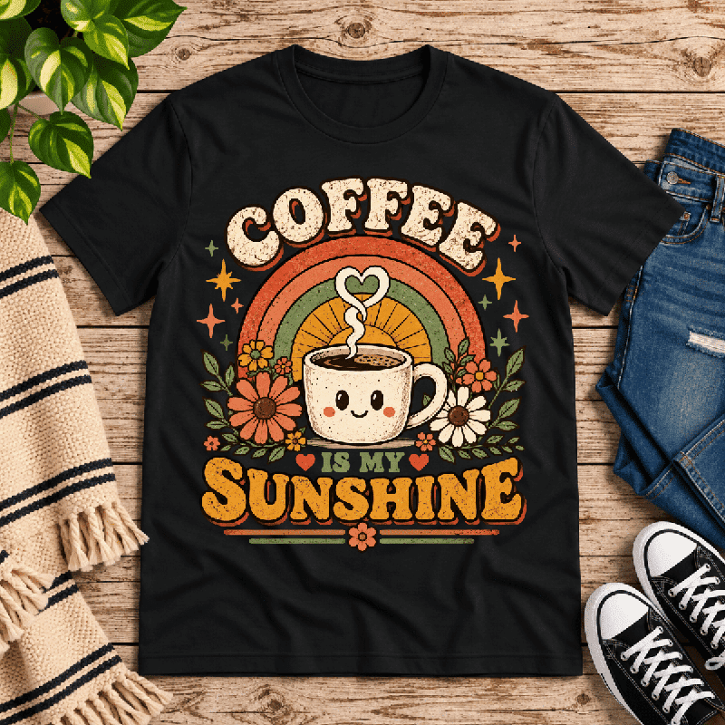 Coffee Is My Sunshine Premium T-Shirt in vintage black, flat lay