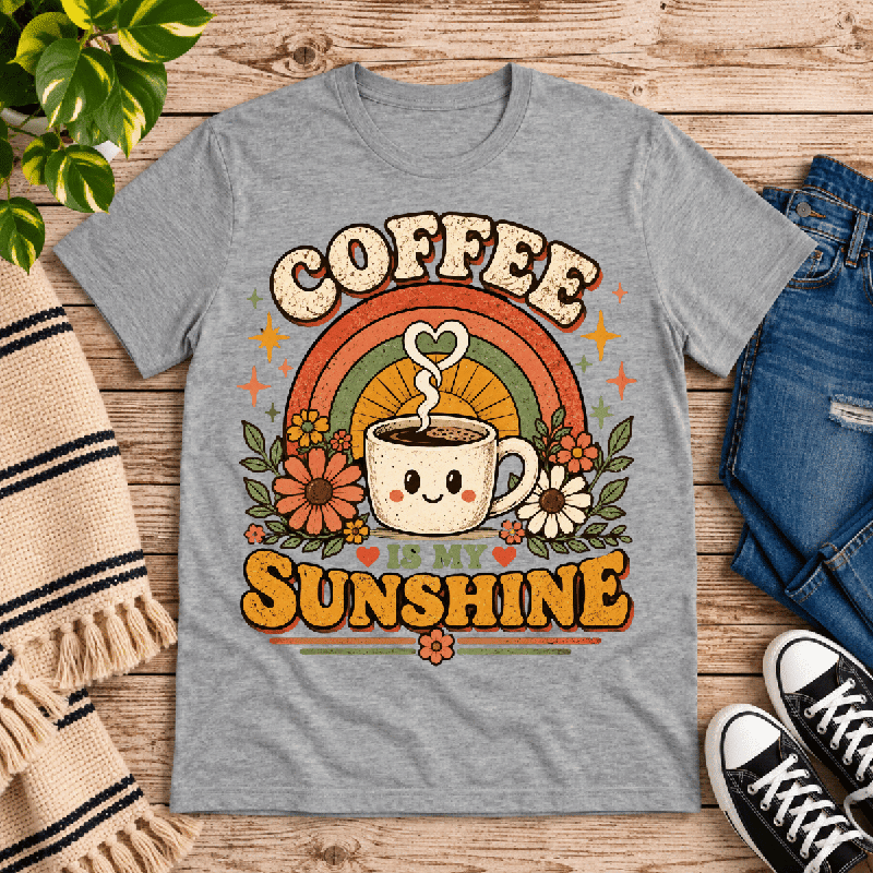Coffee Is My Sunshine Premium T-Shirt in athletic heather gray, flat lay