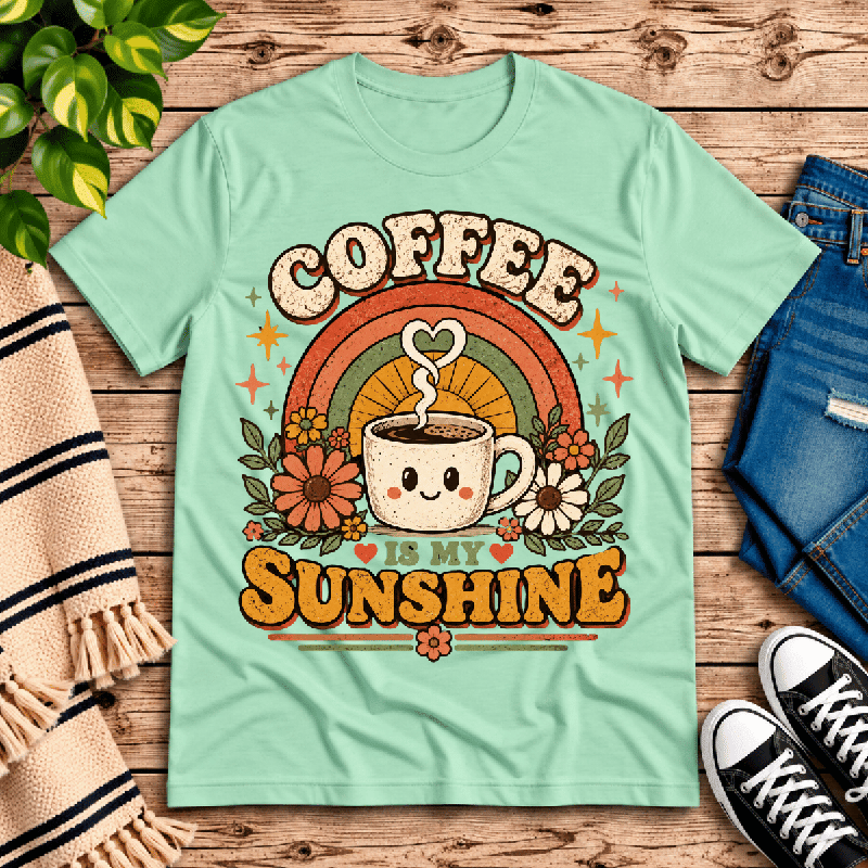 Coffee Is My Sunshine Premium T-Shirt in mint, flat lay