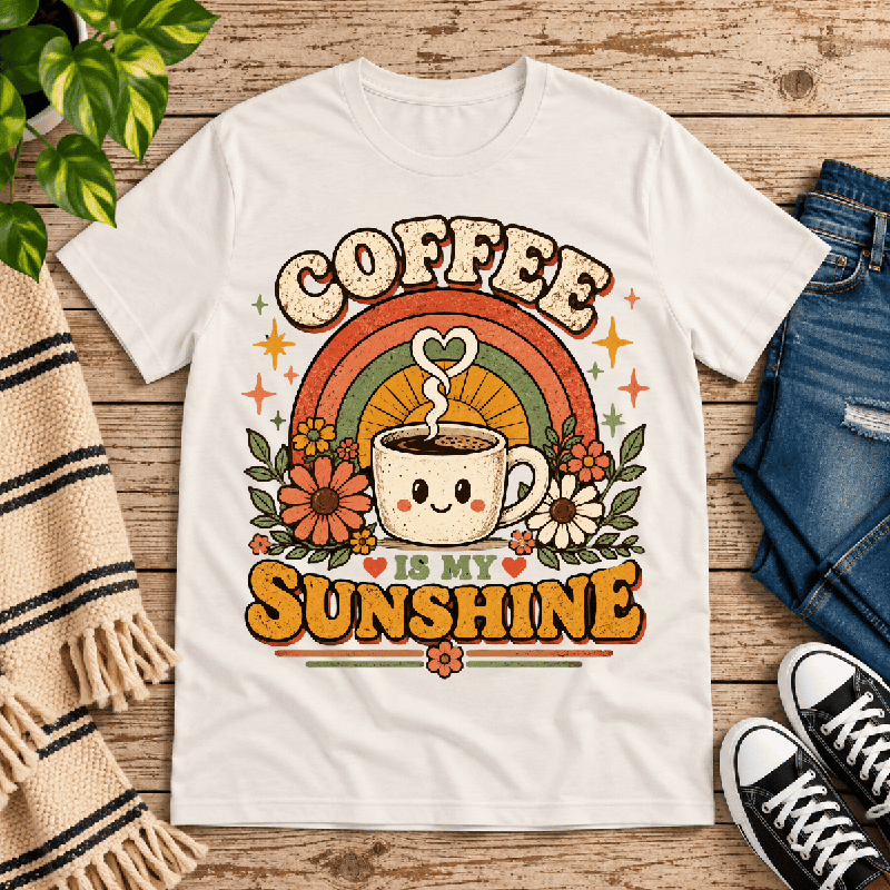 Coffee Is My Sunshine Premium T-Shirt in vintage white, flat lay