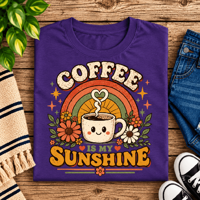 Coffee Is My Sunshine Premium T-Shirt in team purple, folded close-up