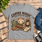Coffee Magic Premium T-Shirt in athletic heather gray, flat lay