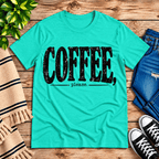 Coffee Please Premium T-Shirt in heather sea green, flat lay