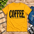 Coffee Please Premium T-Shirt in gold, flat lay