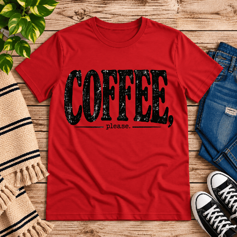 Coffee Please Premium T-Shirt in red, flat lay