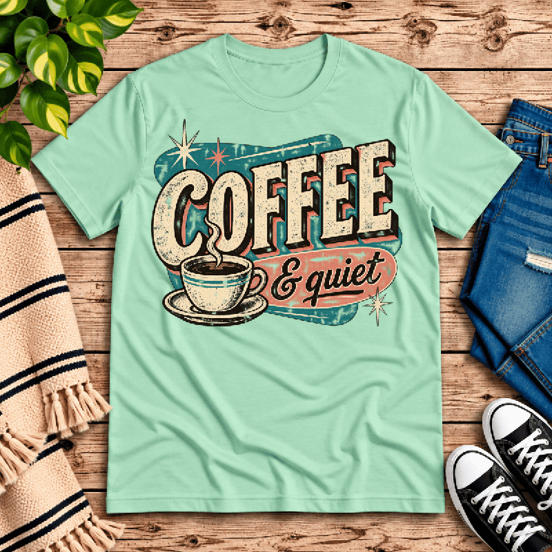 Coffee & Quiet Premium T-Shirt in mint, flat lay