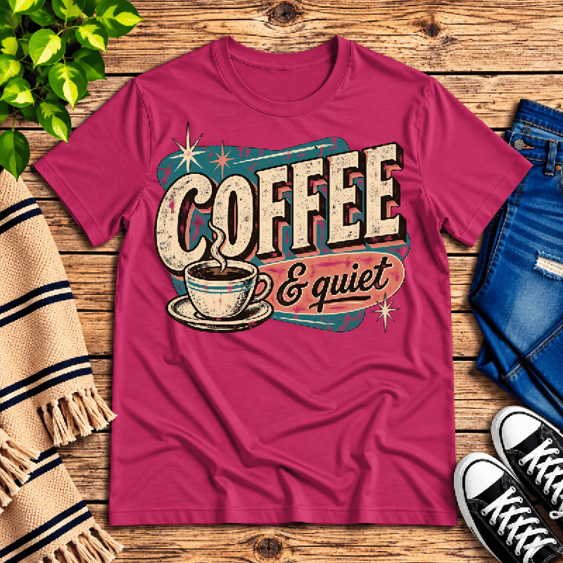 Coffee & Quiet Premium T-Shirt in berry, flat lay