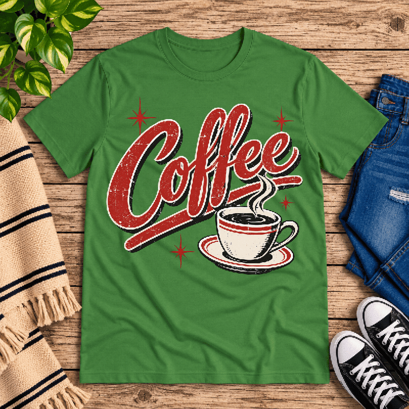 Coffee Premium T-Shirt in leaf green, flat lay