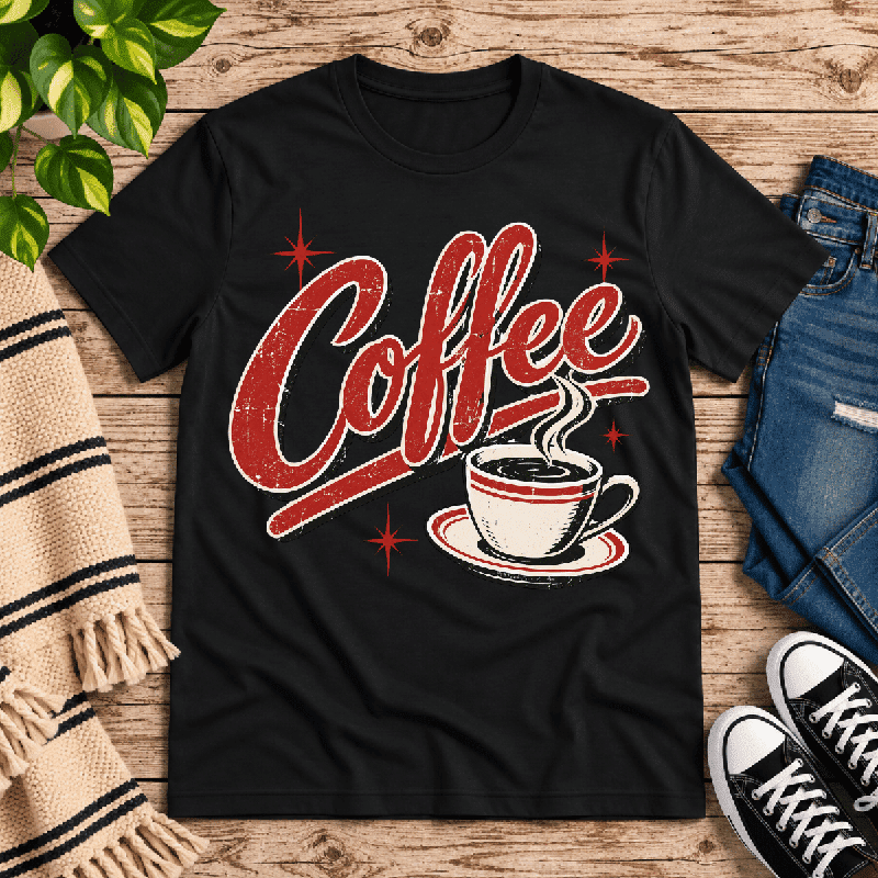 Coffee Premium T-Shirt in vintage black, flat lay