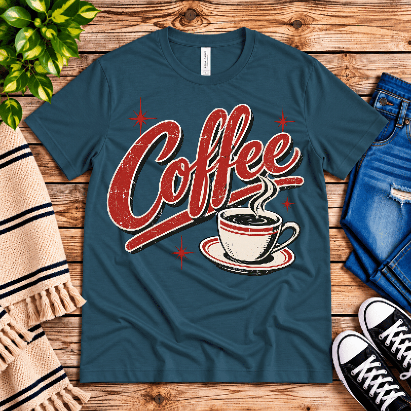 Coffee Premium T-Shirt in deep teal, flat lay