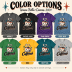 Coffee Premium T-Shirt color chart (displays the related Caffeined design): Asphalt, Athletic Heather, Deep Teal, Gold, Leaf, Steel Blue, Team Purple, Vintage Black