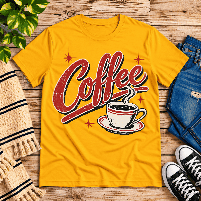 Coffee Premium T-Shirt in gold, flat lay