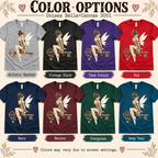 A color chart showing all the color options for Key Fairy pinup graphic t-shirt.