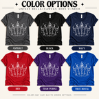 A color chart showing all the color options for Moon Phase Keys celestial graphic v-neck.