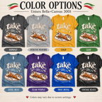 A color chart showing all the color options for Cannoli funny food graphic t-shirt.