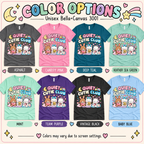 A color chart showing all the color options for Quiet Cutie Club cute animal graphic t-shirt.