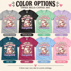 A color chart showing all the color options for Overthink Bunny cute animal graphic t-shirt.