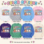 A color chart showing all the color options for Quiet Cutie Club introvert graphic long sleeve.
