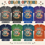 A color chart showing all the color options for Nap Enthusiasts Club cute animal graphic t-shirt.