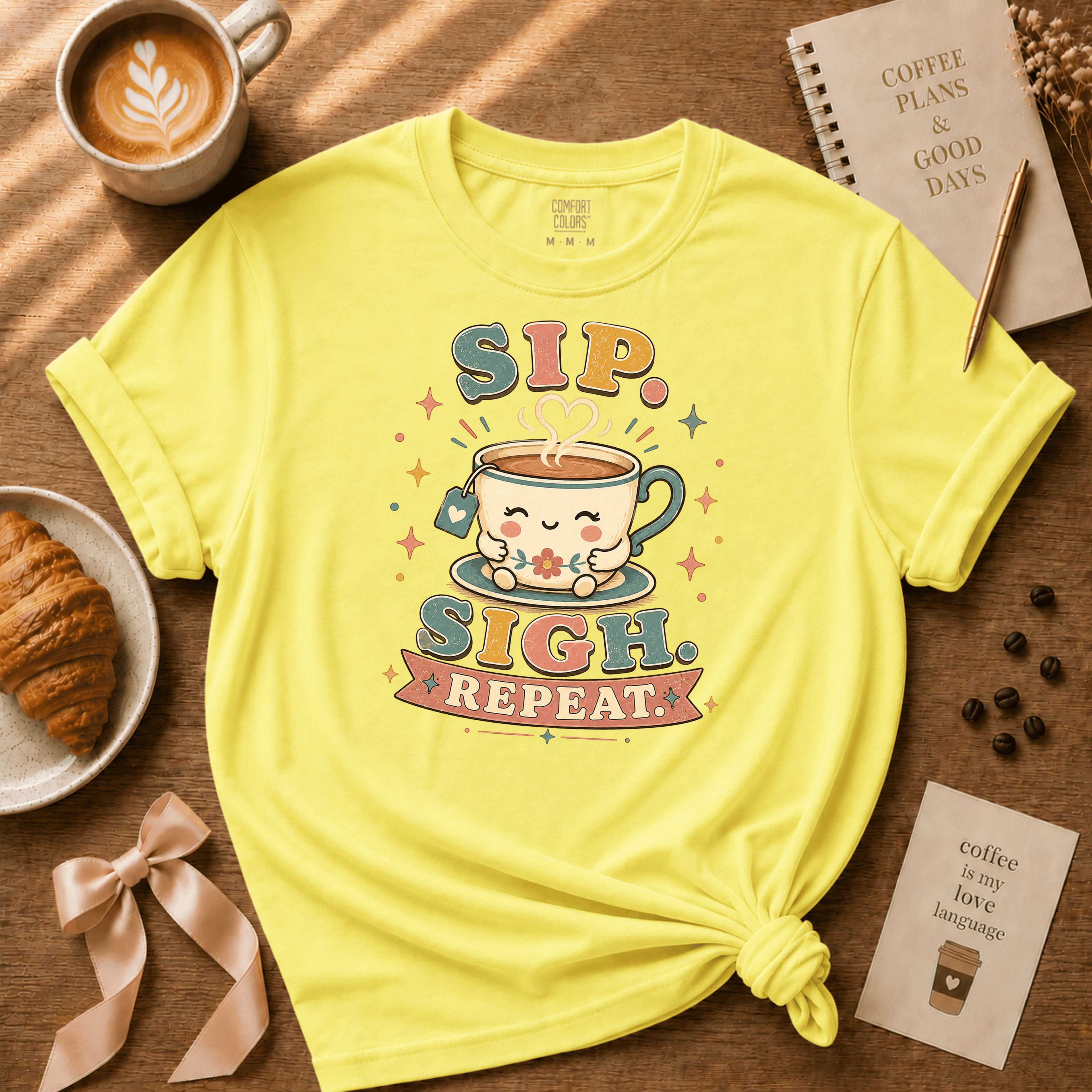 Sip. Sigh. Repeat | Coffee Lover Graphic T-Shirt
